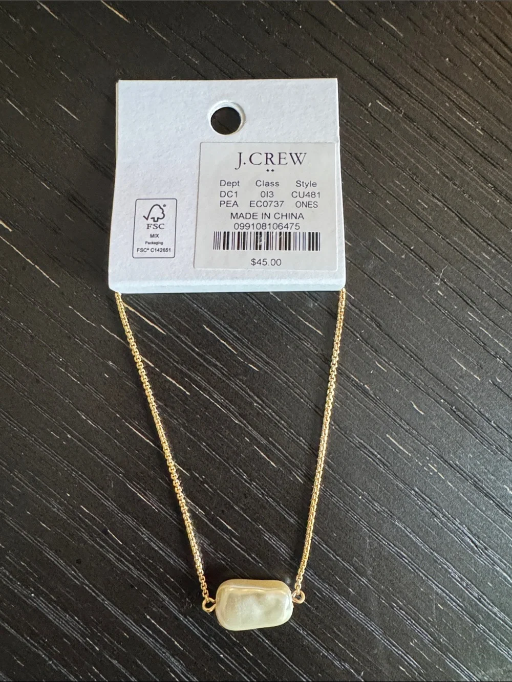 J. Crew white large faux pearl gold anklet bracelet. Cubic zirconia charm. NWT.